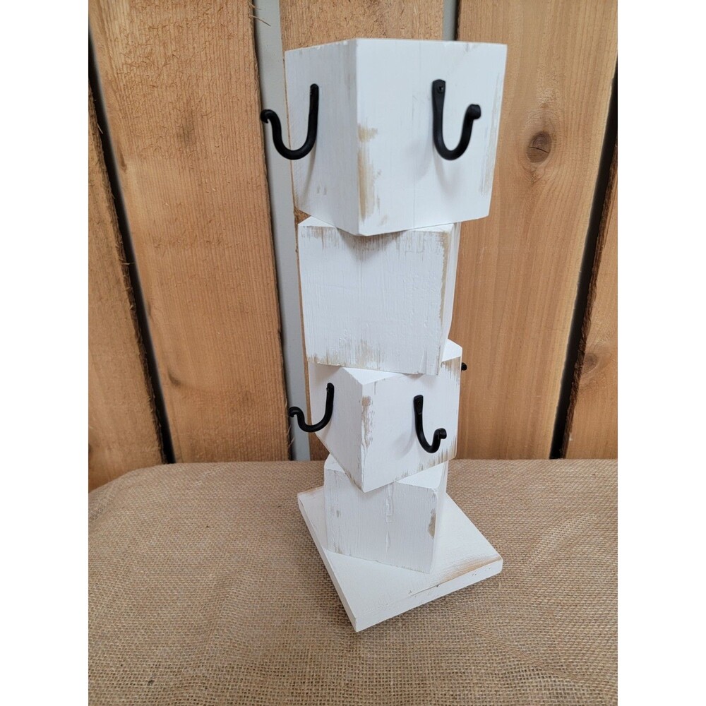 Mug Holder Wooden Rustic Farmhouse Coffee Cup Holds 8 Rotating Base Handmade